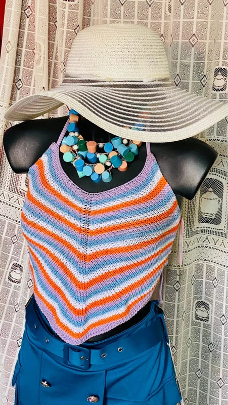 Long Skirt with Belt and Crochet Top