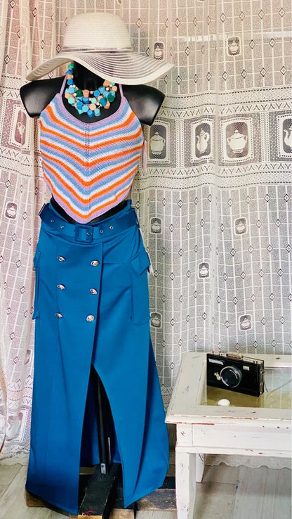 Long Skirt with Belt and Crochet Top