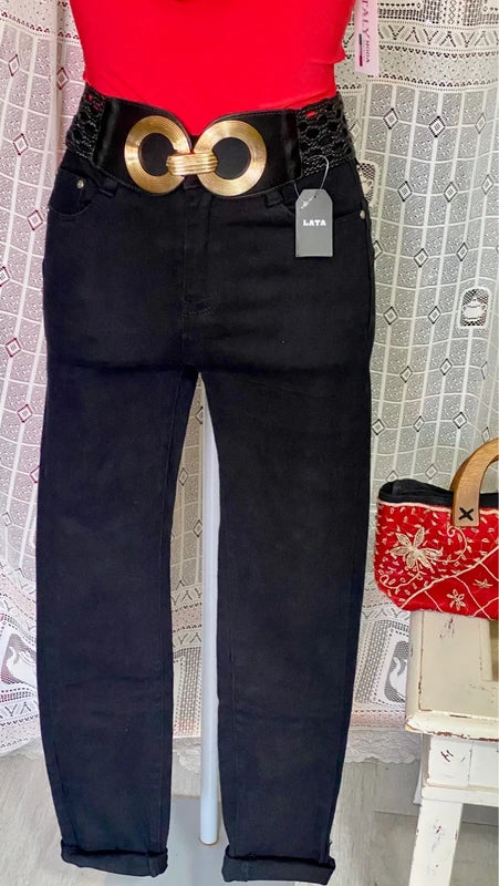 Jeans Push Up skinny vita alta & Body con fiore in tulle