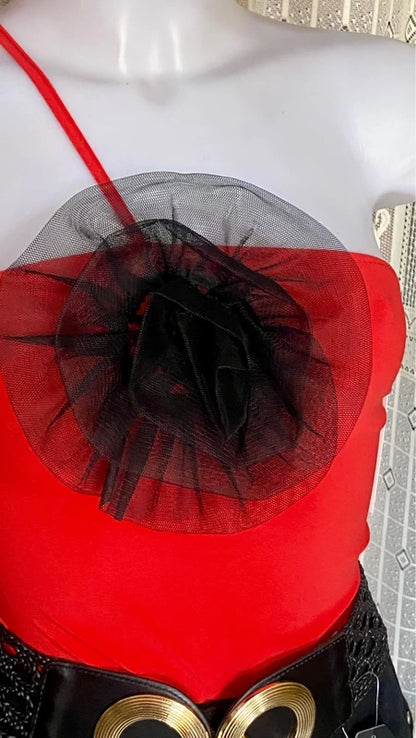 High waisted skinny Push Up jeans &amp; bodysuit with tulle flower