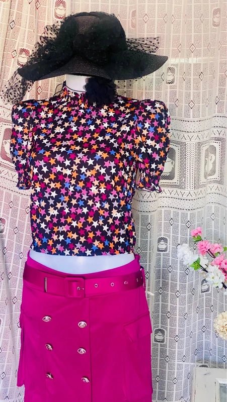 Long skirt set with belt and top