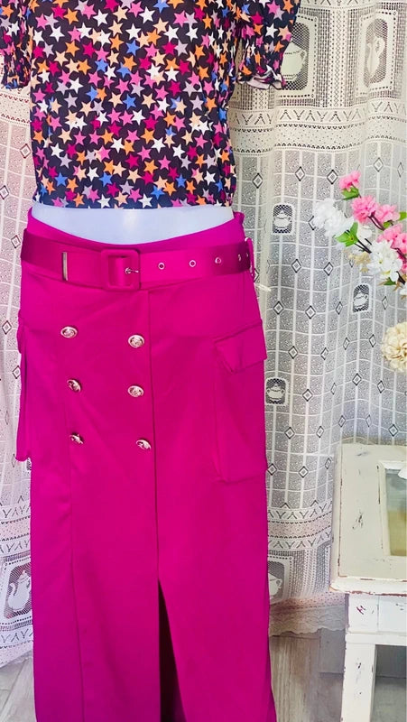 Long skirt set with belt and top
