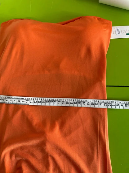 misure Abito lungo retrò donna morani displayed on mannequin with orange color and floral accessories.