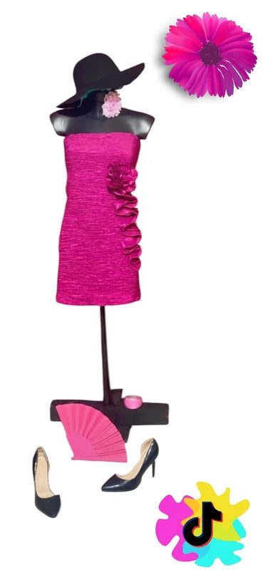 Tubino Fucsia Con Fiori In 3D Elastico Misure Nelle Foto