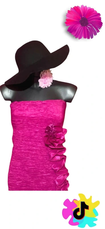 Tubino Fucsia Con Fiori In 3D Elastico Misure Nelle Foto