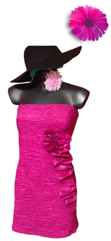 Tubino Fucsia Con Fiori In 3D Elastico Misure Nelle Foto