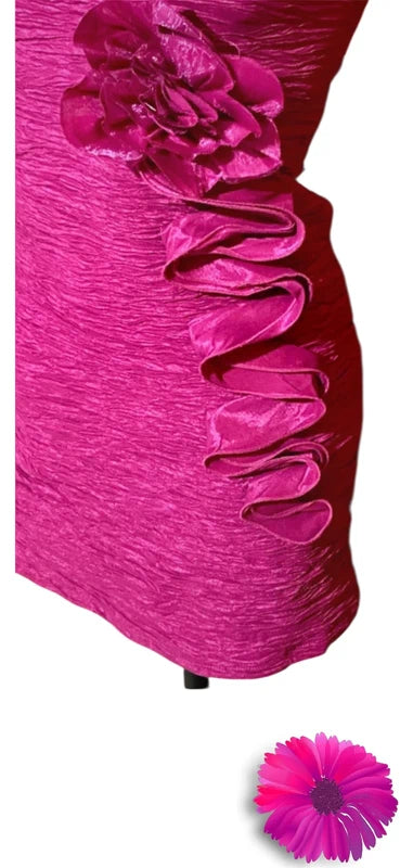 Tubino Fucsia Con Fiori In 3D Elastico Misure Nelle Foto