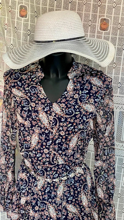 Pitty sheer sleeve longuette dress