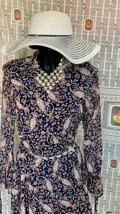 Pitty sheer sleeve longuette dress