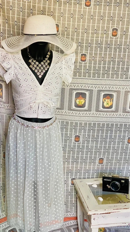 Vintage San Gallo embroidery top and skirt set