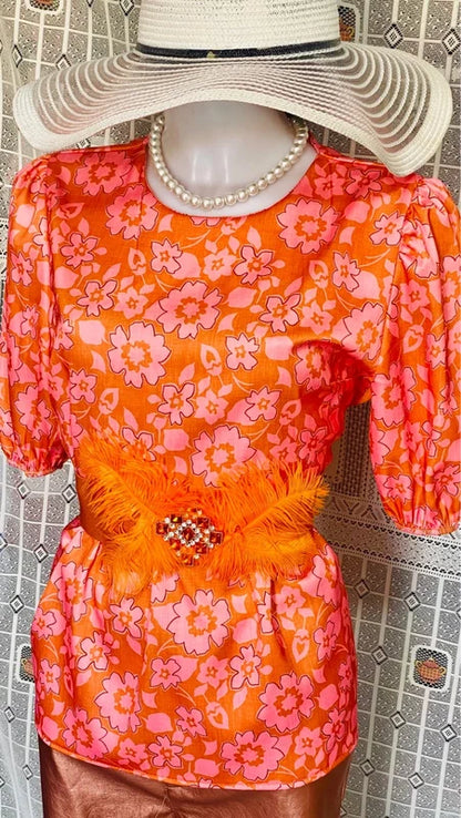 Vintage Puff Sleeve Peplum Blouse Top