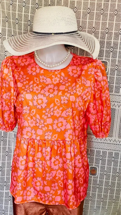 Vintage Puff Sleeve Peplum Blouse Top