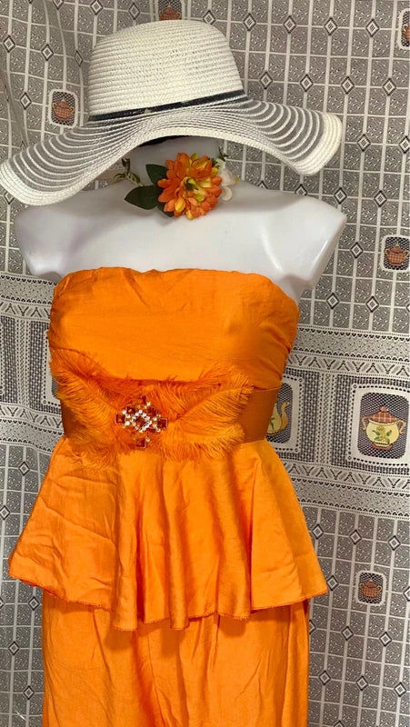 Coordinated top with peplum and palazzo trousers