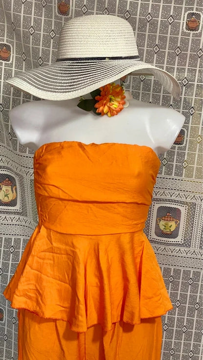 Coordinated top with peplum and palazzo trousers