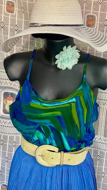 Top Vintage fantasia astratta e Gonna plissettata