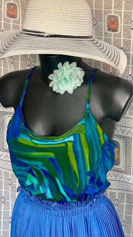 Top Vintage fantasia astratta e Gonna plissettata