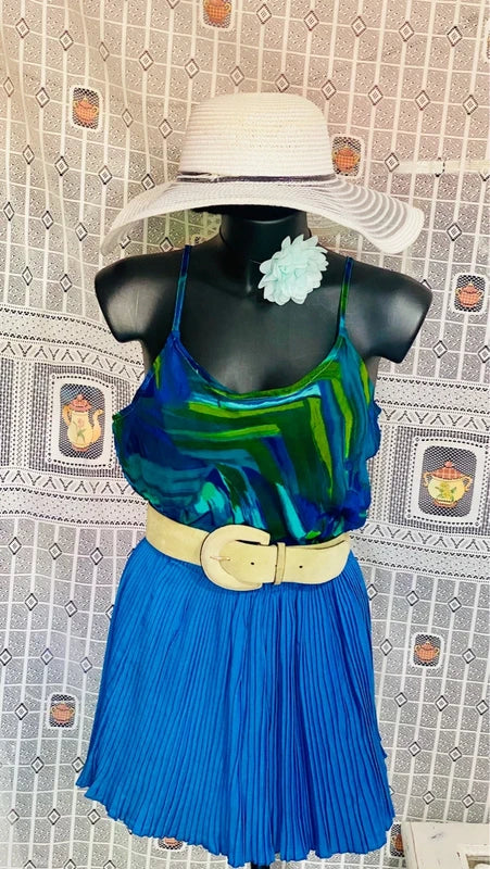 Top Vintage fantasia astratta e Gonna plissettata