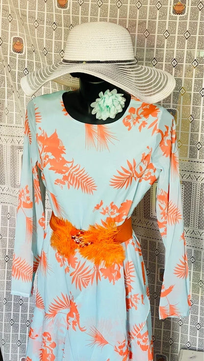 Long dress with asymmetric voiles