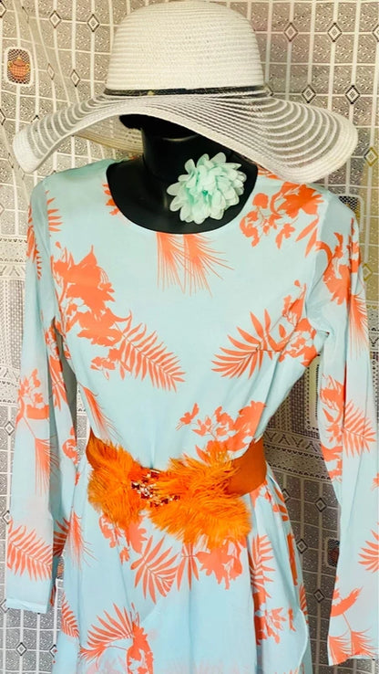 Long dress with asymmetric voiles