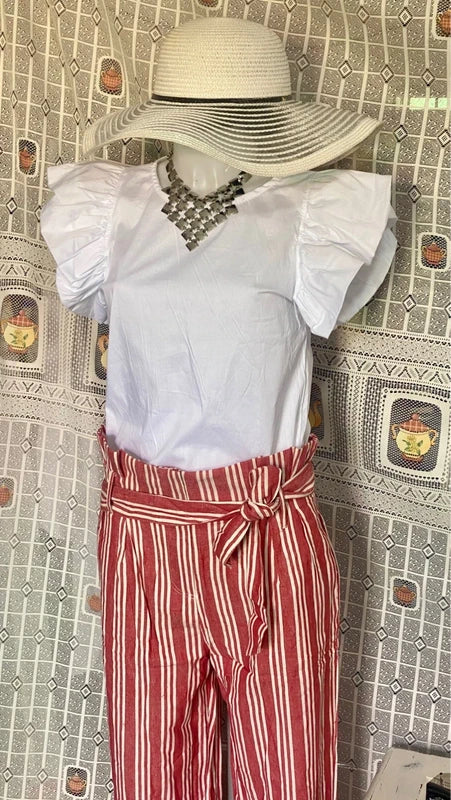 High-waisted palazzo trousers and voile top set