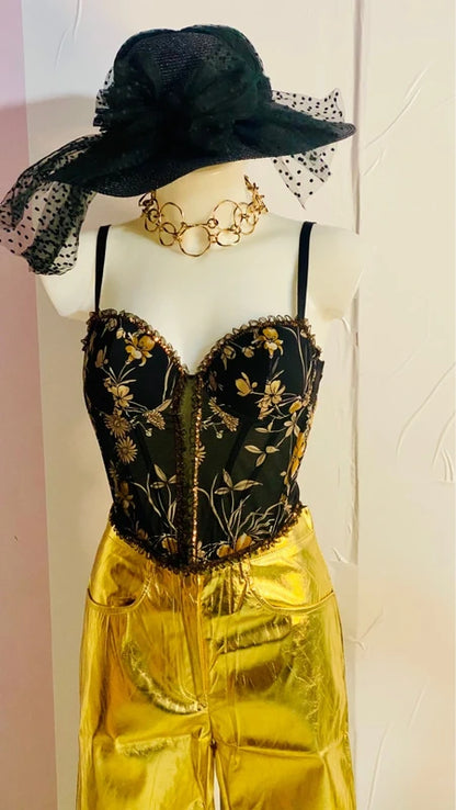 Completo Con Bustier & Pantalone a Vita Alta Metallizzato Gold