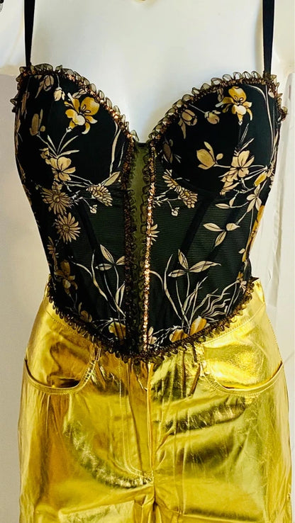 Completo Con Bustier & Pantalone a Vita Alta Metallizzato Gold