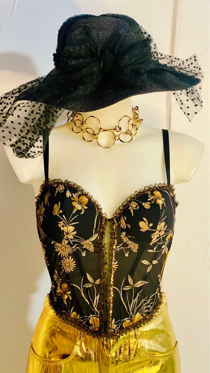 Completo Con Bustier & Pantalone a Vita Alta Metallizzato Gold
