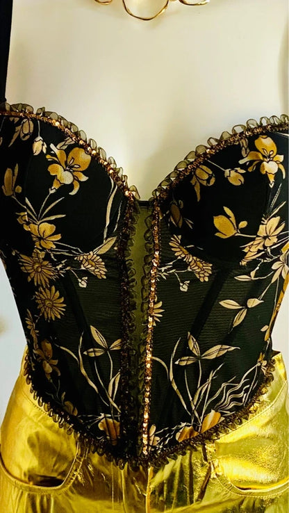 Completo Con Bustier & Pantalone a Vita Alta Metallizzato Gold