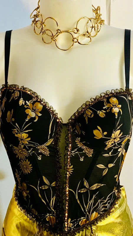 Completo Con Bustier & Pantalone a Vita Alta Metallizzato Gold