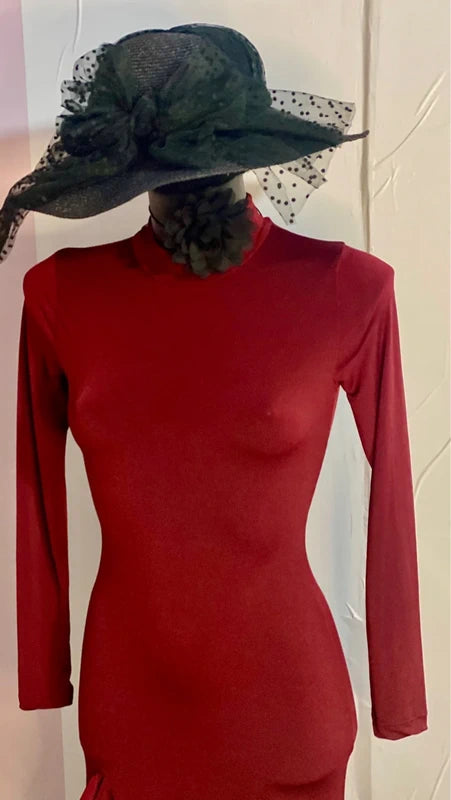 Burgundy Stretchy Long Cocktail Evening Dress