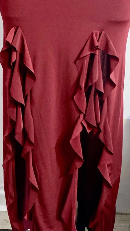 Burgundy Stretchy Long Cocktail Evening Dress