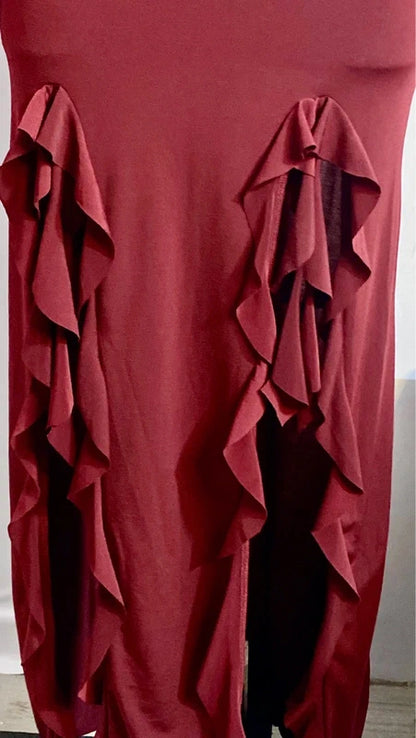 Burgundy Stretchy Long Cocktail Evening Dress