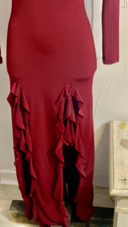Burgundy Stretchy Long Cocktail Evening Dress