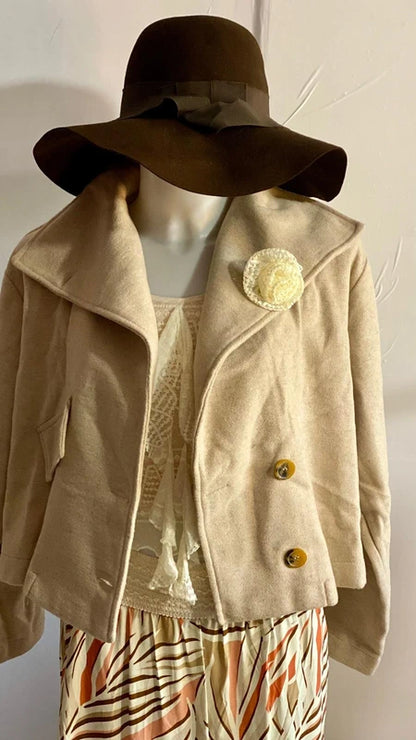 Cappotto Giacca Doppiopetto Top Maglia in Pizzo Con Spilla Misure Nelle Foto
