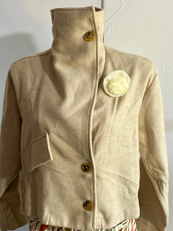 Cappotto Giacca Doppiopetto Top Maglia in Pizzo Con Spilla Misure Nelle Foto