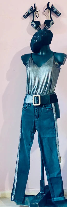 Completo Arge Top Body & Jeans Con Bande Argento