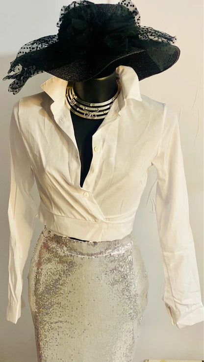 Completo Gonna Lunga con Paillettes e Camicia Crop