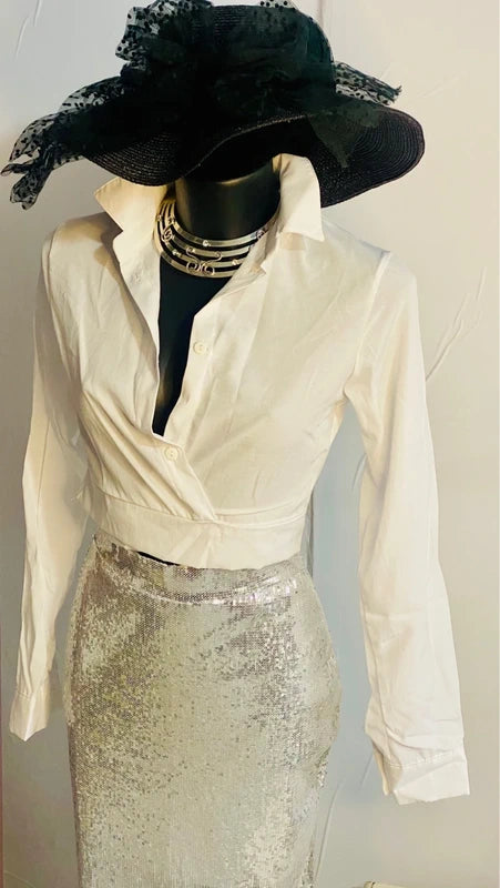 Completo Gonna Lunga con Paillettes e Camicia Crop