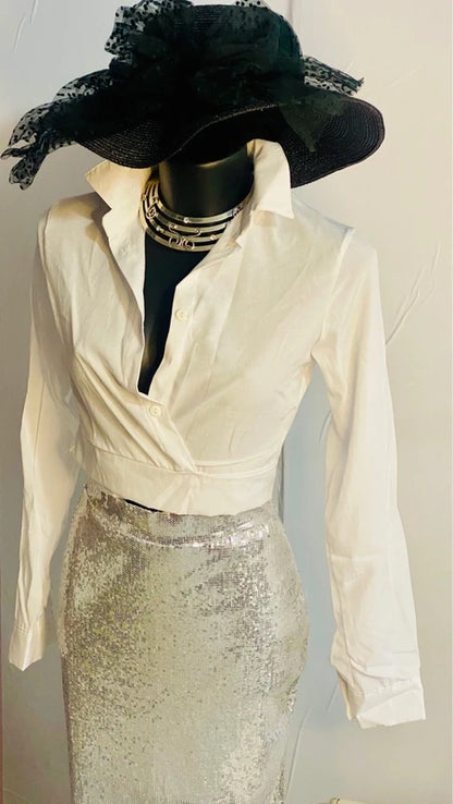 Completo Gonna Lunga con Paillettes e Camicia Crop