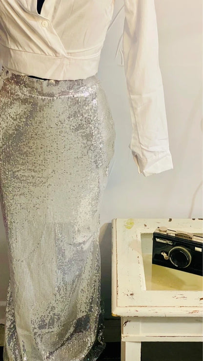 Completo Gonna Lunga con Paillettes e Camicia Crop