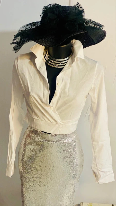 Completo Gonna Lunga con Paillettes e Camicia Crop