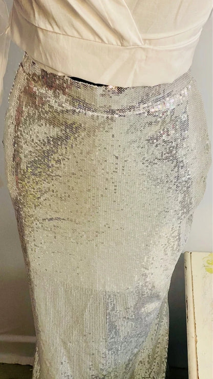 Completo Gonna Lunga con Paillettes e Camicia Crop