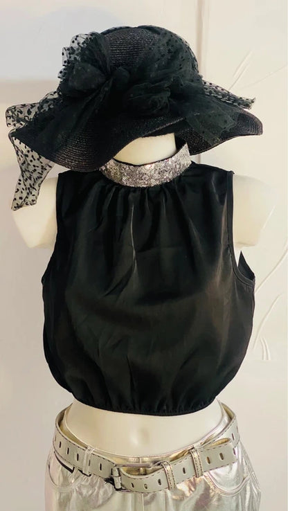 Top con Paillettes e Gonna Midi Silver