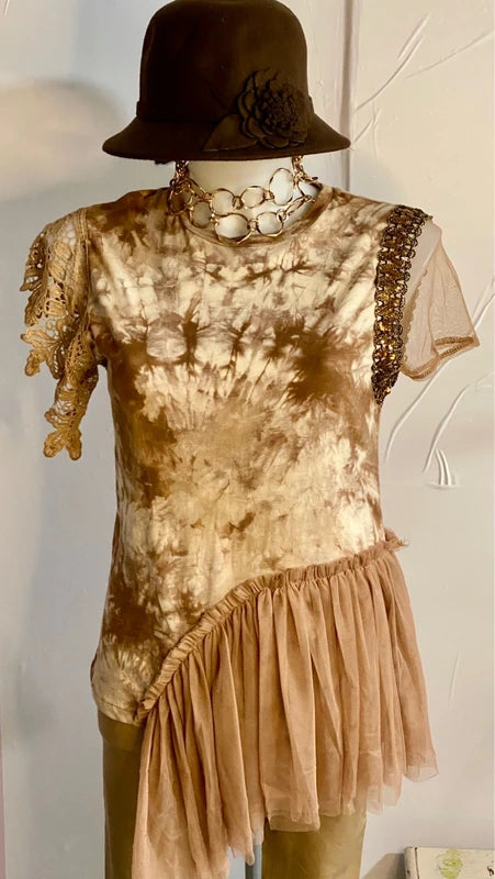 Completo Elegante T-shirt Top in Tulle e Paillettes con Pantalone Leggins