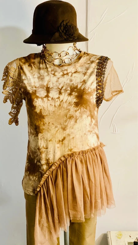 Completo Elegante T-shirt Top in Tulle e Paillettes con Pantalone Leggins