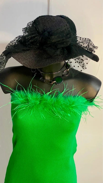 Bellissimo Tubino in Lanetta in Viscosa Elastico con Piume