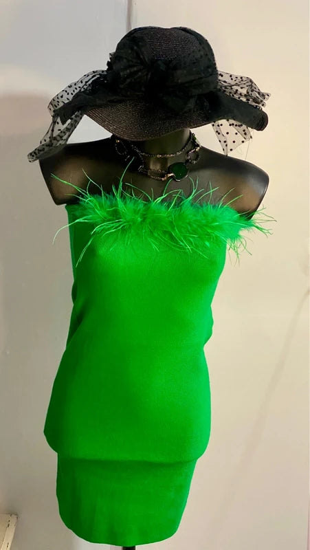 Bellissimo Tubino in Lanetta in Viscosa Elastico con Piume