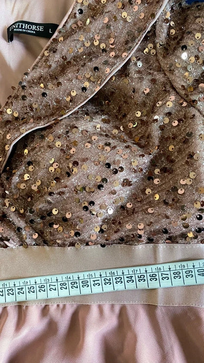 Abito Elegante Con Paillettes & Chiffon Misure nelle Foto