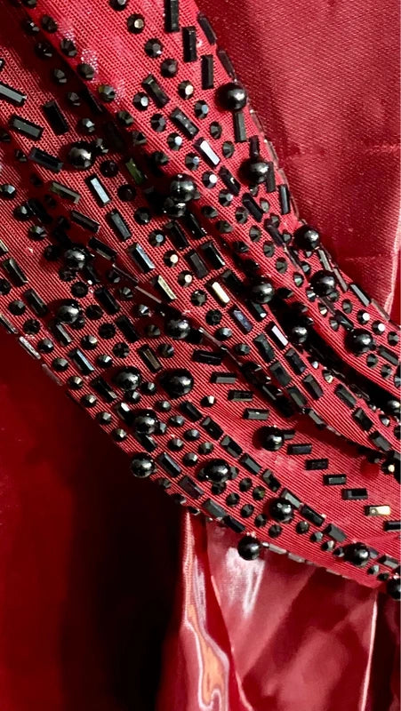 Abito Lungo Da Sera Bordeaux In Taffetà Con Scollo A Barca Misure Nelle Foto