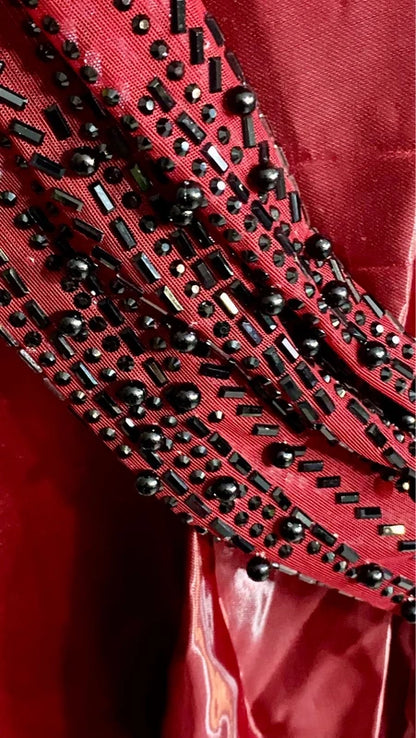 Abito Lungo Da Sera Bordeaux In Taffetà Con Scollo A Barca Misure Nelle Foto